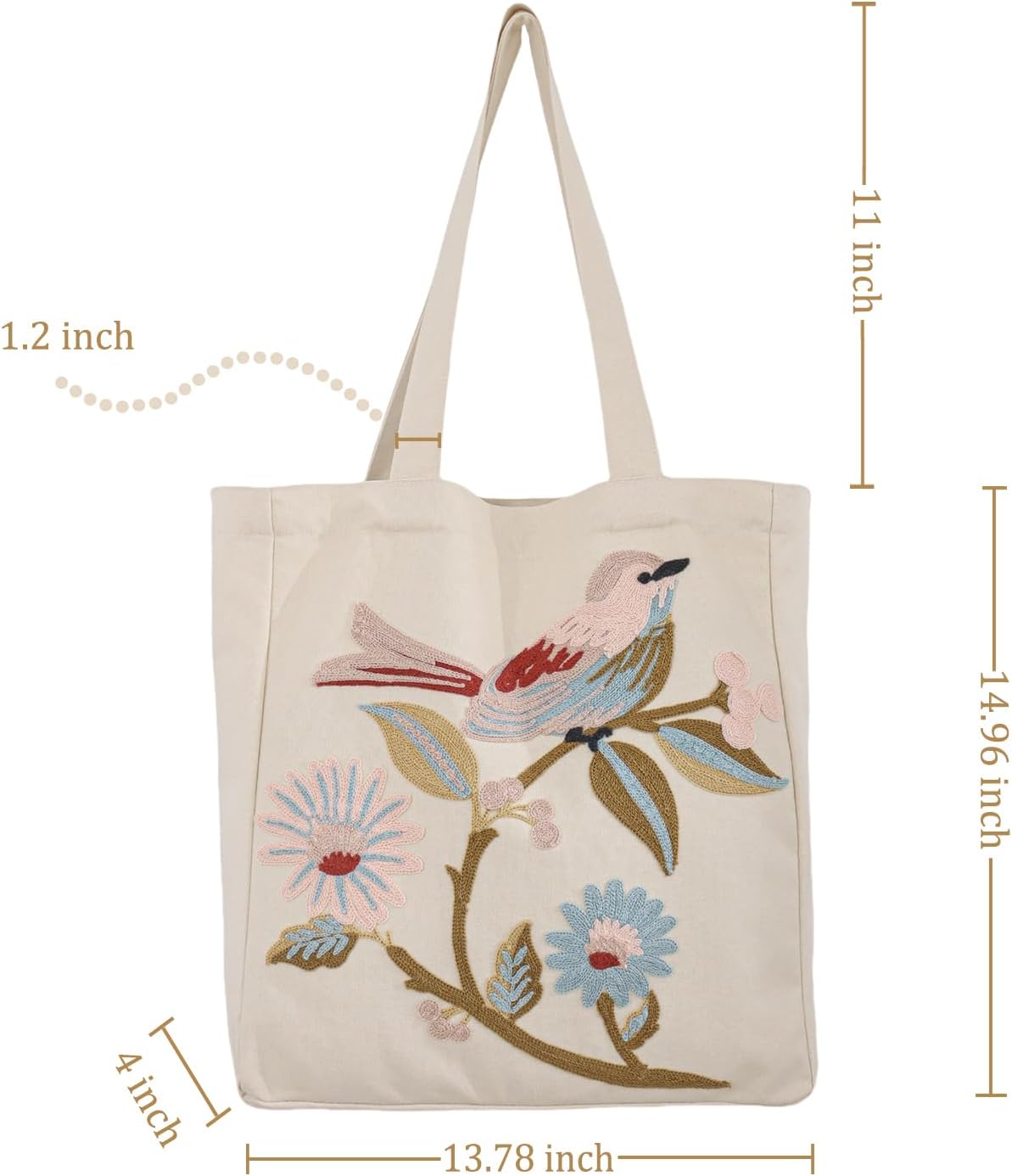 Aesthetic Embroidery Tote Bag for Lady Cute Reusable Canvas Shoulder Bag for Girls Women Shopping Grocery - Image 4