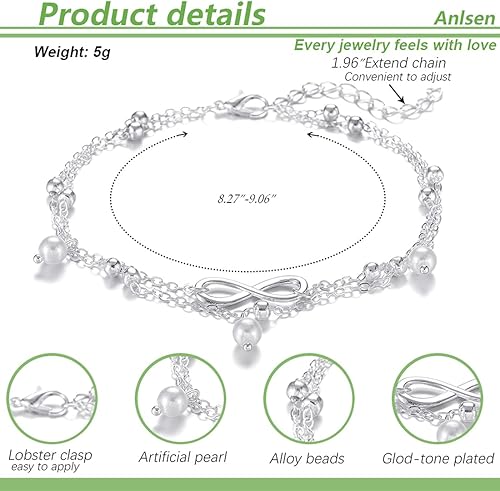 Miniatura 6 de FUNEIA Juego de 1216 tobilleras para mujer, tobilleras de oro plateado, estilo bohemio, en capas, cadena ajustable, tobillera y pie, Aleación.