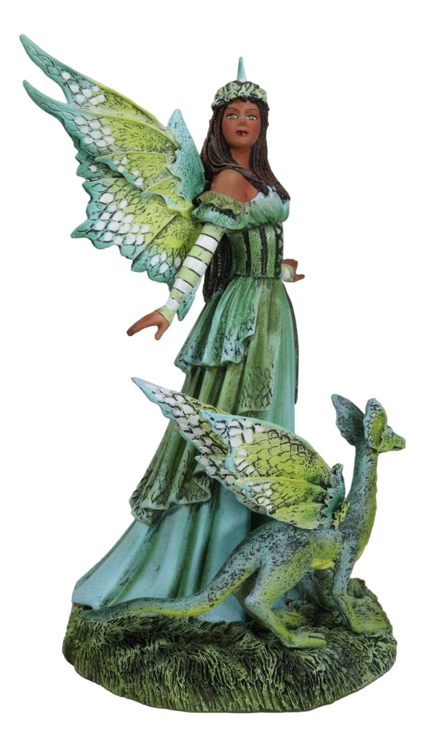 Ebros Gift Amy Brown Fantasy Magic Green Goddess Ebenholz Fee Königin des Waldes mit Haustier Camo Drachenfigur Dungeons and Dragons Faery Kingdom Mythische Skulptur