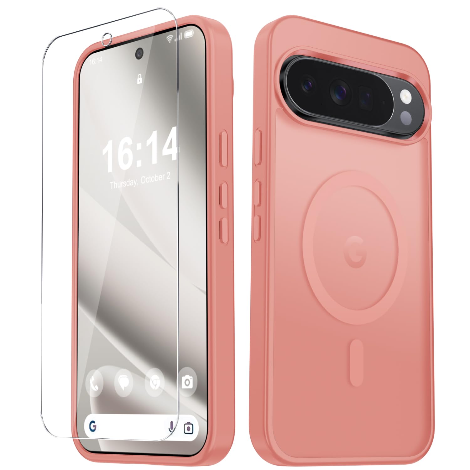 for Google Pixel 10/10 Pro Case, Matte Magnetic Cover, Pink | Fit for MagSafe, Screen Protector included, Shockproof Military Grade Protection, Translucent Frosted Back