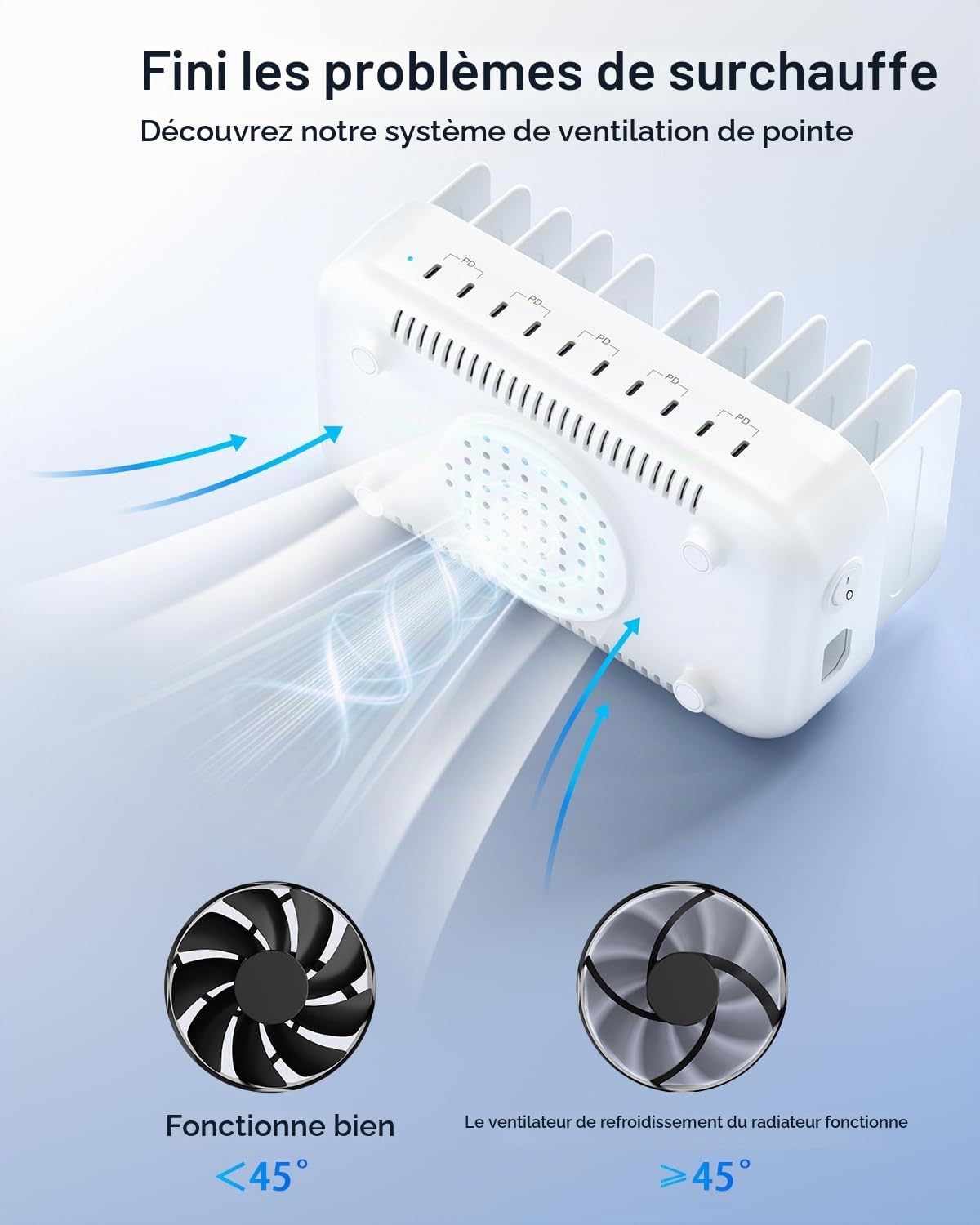 SooPii Station de Charge Rapide 100W 10 Ports USB-C PD, Blanc