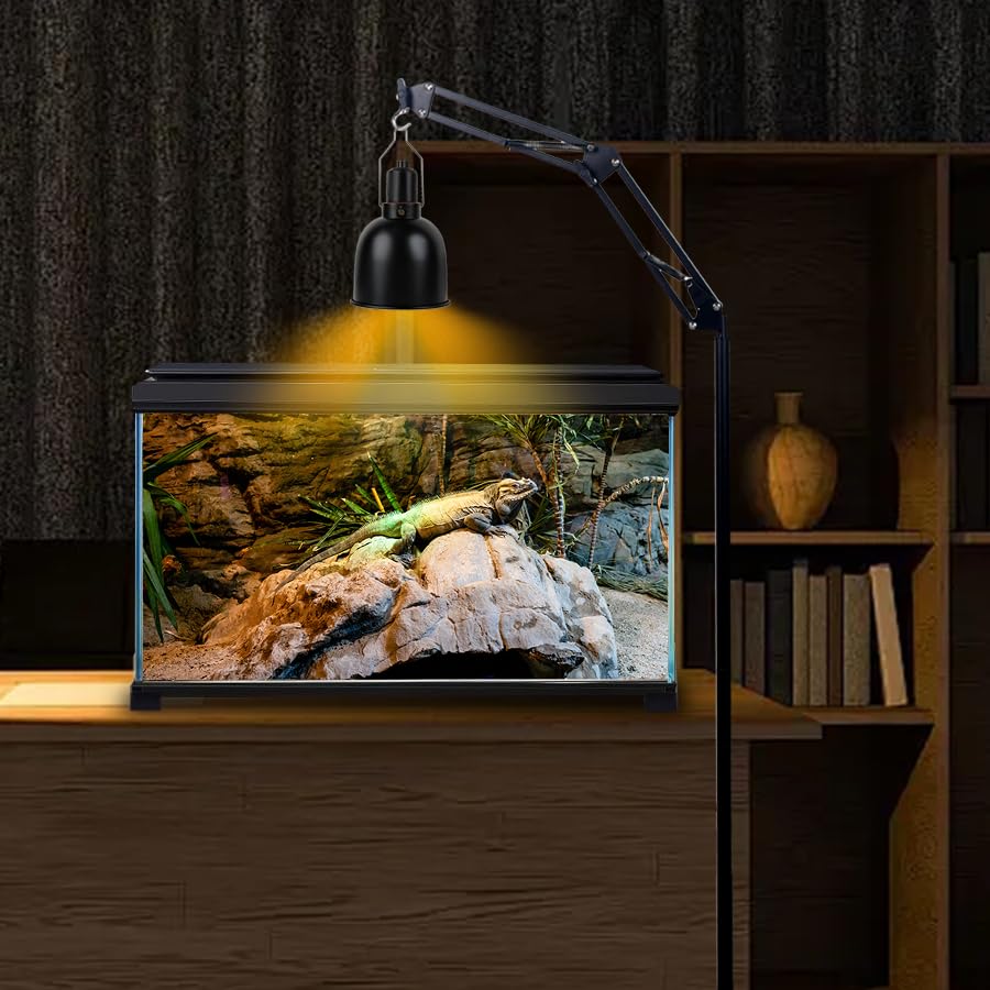 Reptilien Lampenständer, Verstellbarer Wärmelampenständer 360° Drehung Reptilien Lampenhalter mit Sockel, Terrarium Lichtständer für Tier Schildkröte Tisch Glas Tank Vivarium Käfige