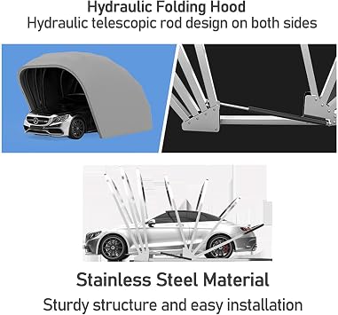 All Weather Carport, Heavy Duty Carport, Portable Stainless Steel Garage, Retractable Folding Automatic Curtain for Car, Boat, All Season Car Canopy with Tarp, Gray, Manual