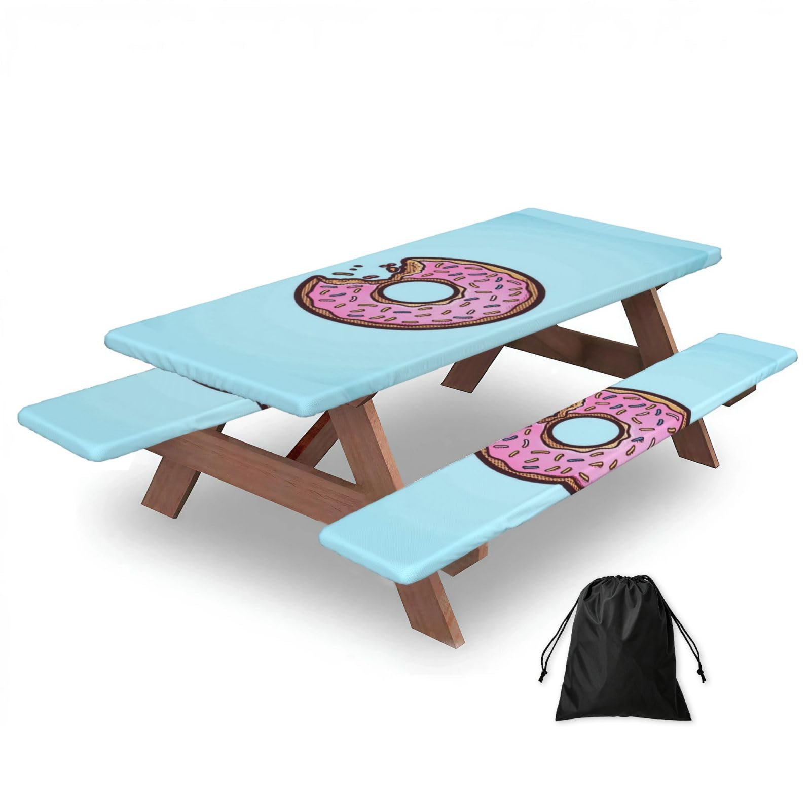 Zyjhyy Black Donut Print 3 Pack Wipeable Picnic Bench Cover And Table Cover Lightweight Table Cloth For Camping Outdoor