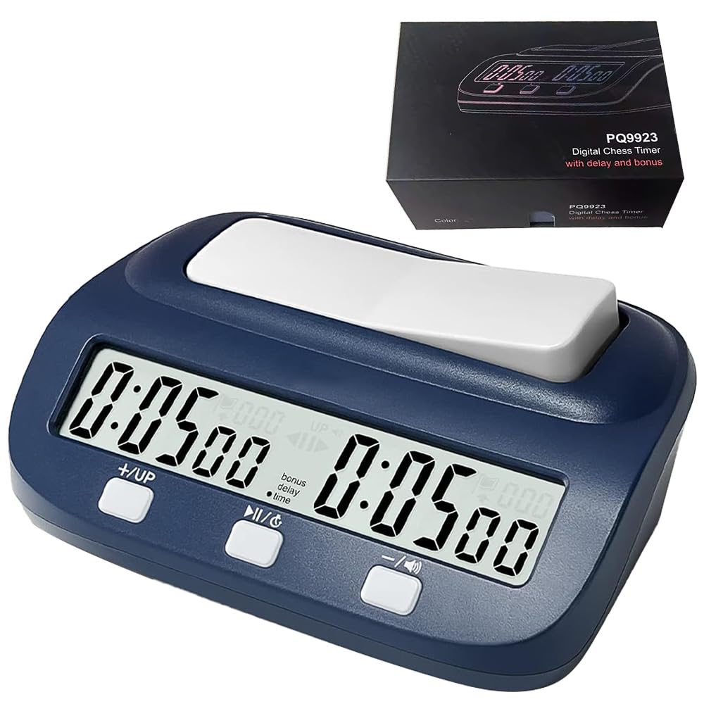 Orologio da Scacchi, Professionale Timer Scacchi con Display, Conteggio Alla Rovescia/Bonus/Ritardo, 3 Pulsanti di Controllo, Design da Competizione Timer per Tornei e Giochi da Tavolo (Blu)