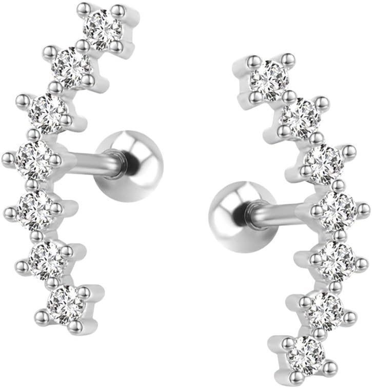 ZS Curve Seven Stud CZ Stud Earrings 316L Stainless Steel Ear Helix Conch Cartilage Piercing