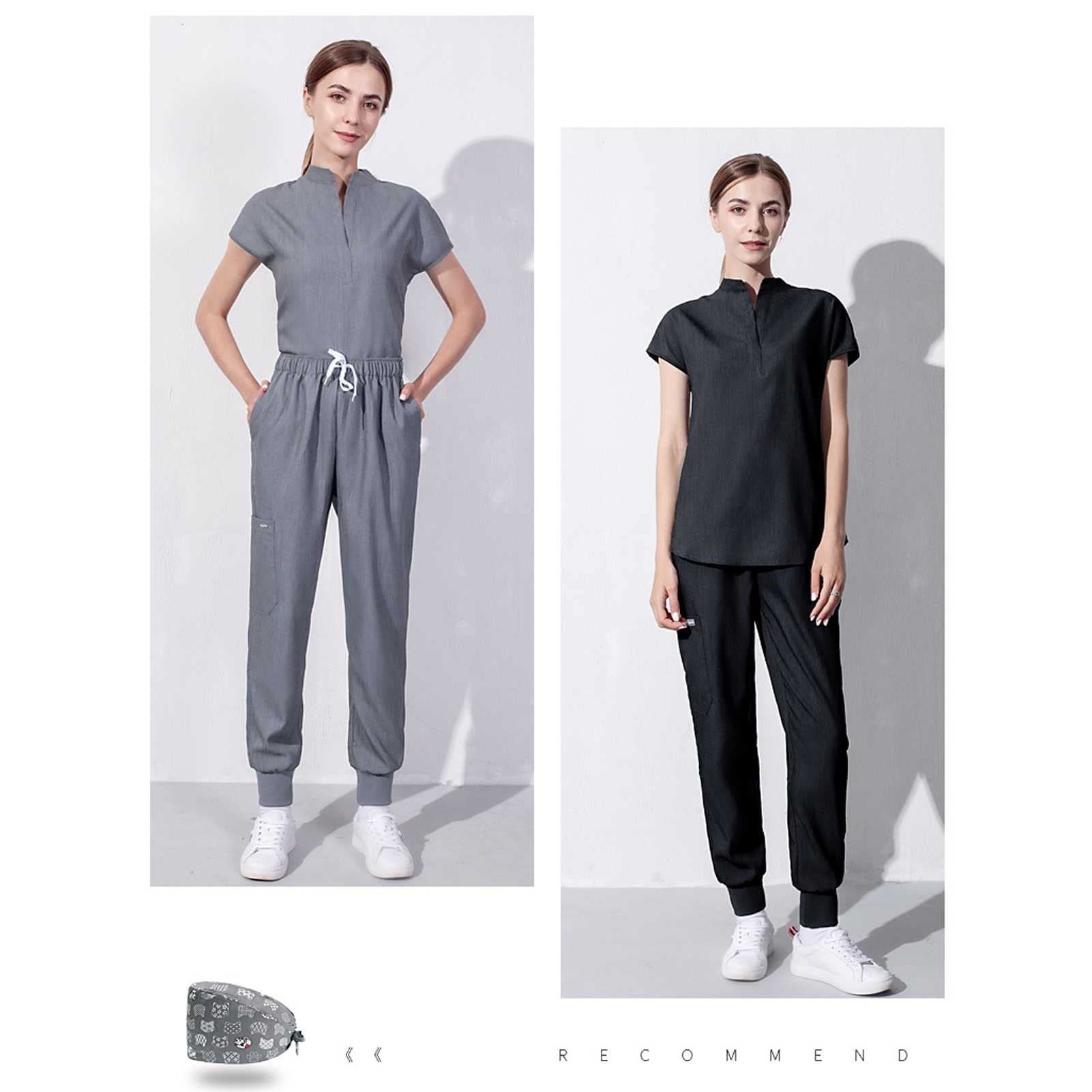 Uniforme Médico para Mujer, Pantalón con Bolsillos y Top Conjuntos Sanitarios Laboral de Enfermería