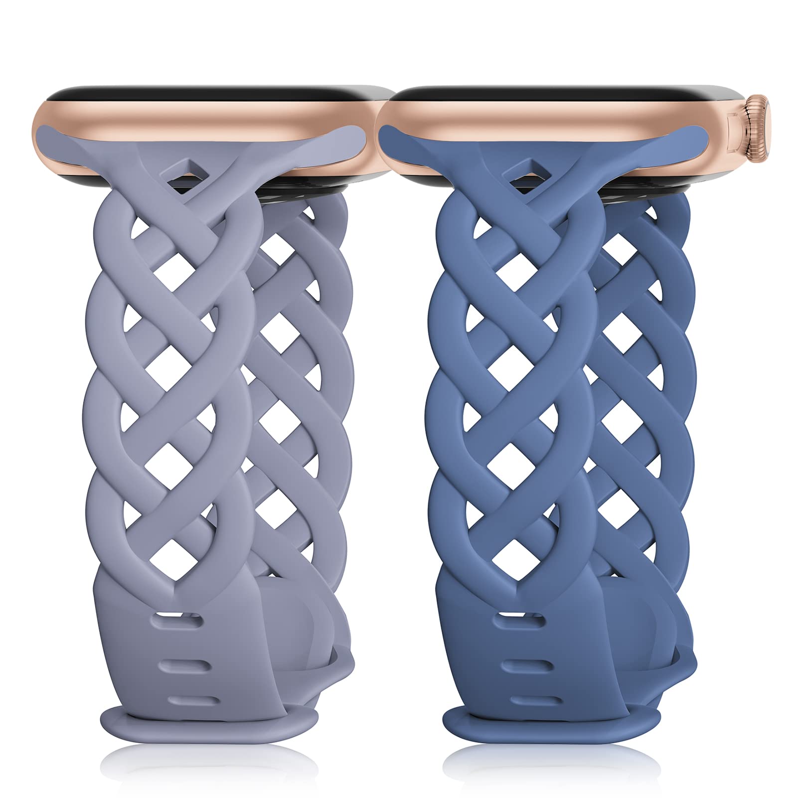 Braided Silicone Bands Compatible with Apple Watch 38mm 40mm 41mm 42mm 44mm 45mm 46mm 49mm for Women, Slim Thin Narrow Hollow-out Strap Cute for