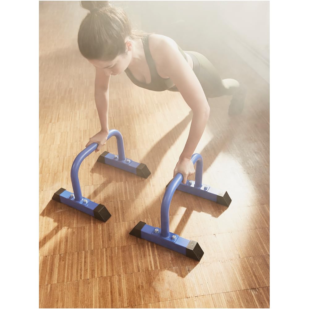 Gorilla Sports® Barres de Pompes - Paire, Charge Max 200kg, Antidérapante, Acier, Noir/Bleu/Rouge - Poignées de Pompe, Fitness Parallettes, Barres Parallèles, Calisthenics, Push Up Bars, Musculation