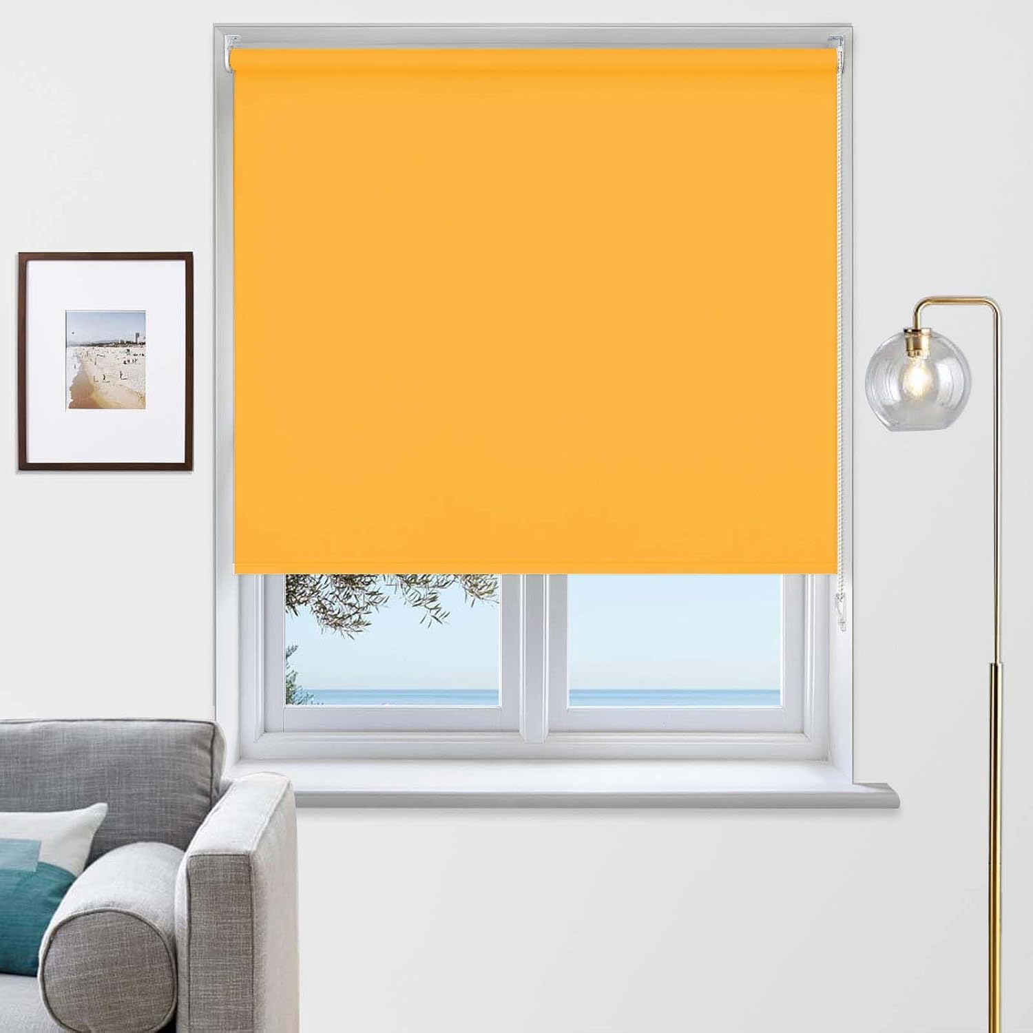Rehan & Co Blackout Fabric Roller Blinds Ochre Blind (174W X 165H cm) โ image 1