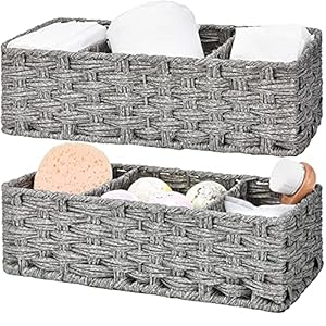 GRANNY SAYS Toilet Tray Tank Topper, Wicker Baskets for Storage, Set of 2 Waterproof Bathroom Baskets for Organizing, Gray Bathroom Organization Baskets, 14¼" x 6" x 4¼" GRANNY SAYS Toilet Tray Tank Topper Wicker Baskets for Storage Set of 2 Waterproof Bathroom Baskets for Organizing Gray Bathroom Organization Baskets 14 x 6 x 4