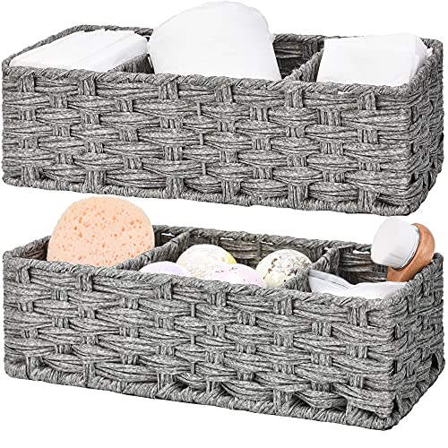 GRANNY-SAYS-Toilet-Tray-Tank-Topper-Wicker-Baskets-for-Storage-Set-of-2-Waterproof-Bathroom-Baskets-for-Organizing-Gray-Bathroom-Organization-Baskets-14-x-6-x-4 GRANNY SAYS Toilet Tray Tank Topper Wicker Baskets for Storage Set of 2 Waterproof Bathroom Baskets for Organizing Gray Bathroom Organization Baskets 14 x 6 x 4