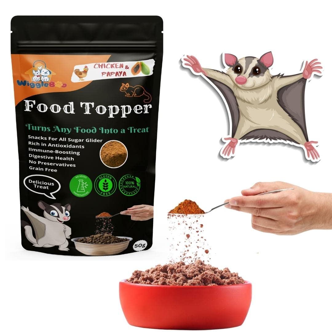 WiggleBoo Magical Sugar Glider Food Topper || Joy of Best Taste || Chicken & Papaya Flavour || Grain Free & Protein Rich || Natural Dewormer || 50g