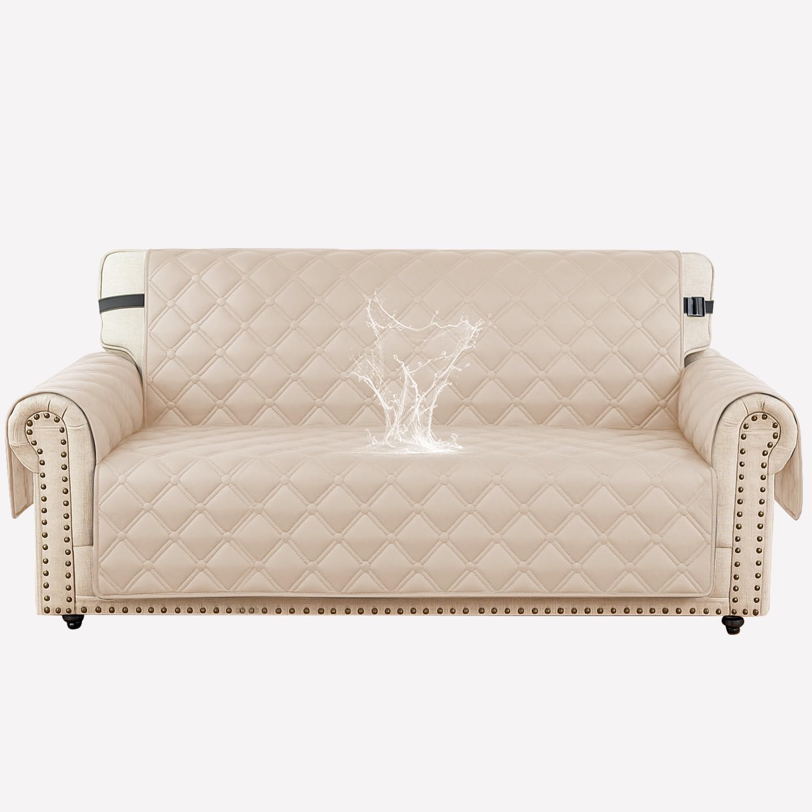 Couvre canapé 2 places universel beige avec poches pour un salon chaleureux