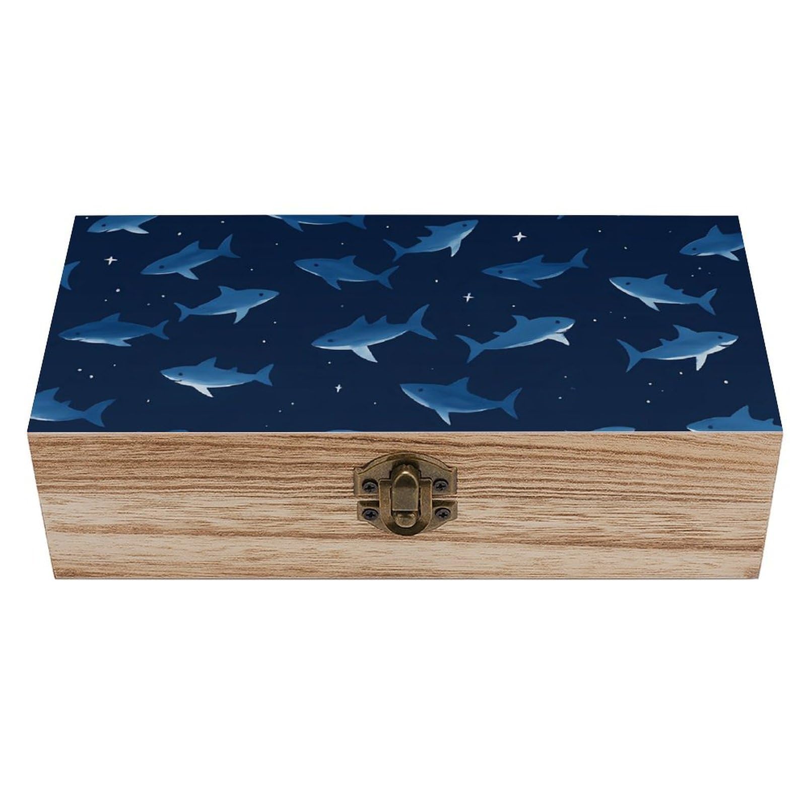 HLBSDM Cartoon Blue Sharks Retro Wooden Storage Box Jewelry Art Gift Boxs Decorative Keepsake Boxes