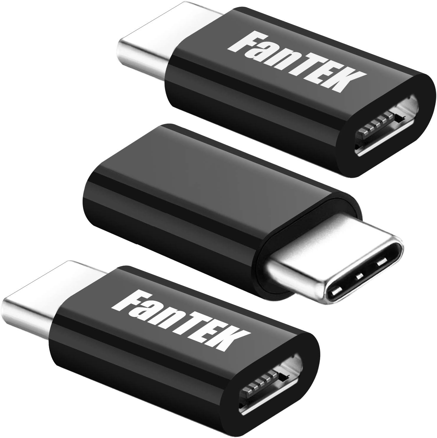 USB C to Micro USB Adapter, FanTEK Type C 3.1 (Male) to Micro USB (Female) Converter Compatible Moto Z Droid/ Z Play, HTC U11, LG Nexus 5X/G6, N1ntend0 Switch, Black, 3 Pcs