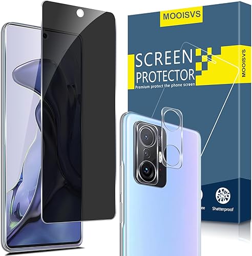 Protector de pantalla de vidrio templado de privacidad para Xiaomi 11T 5G/11T Pro 5G (2+2) con protector de lente de cámara (2 paquetes), película