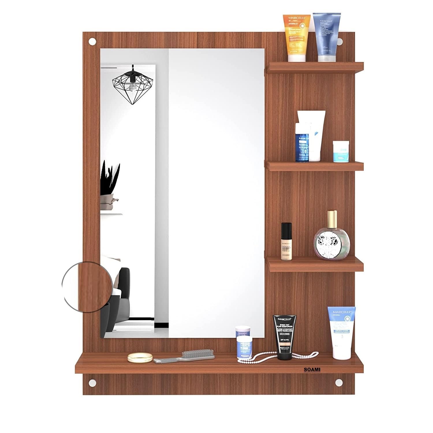 SOAMI Craft Wooden Hanging Dressing Mirrors with Shelves - This Versatile Bathroom Mirror for Wall Decor is Perfect for Any Room, from The Living Room to The Bedroom. Framed, Rectangular
