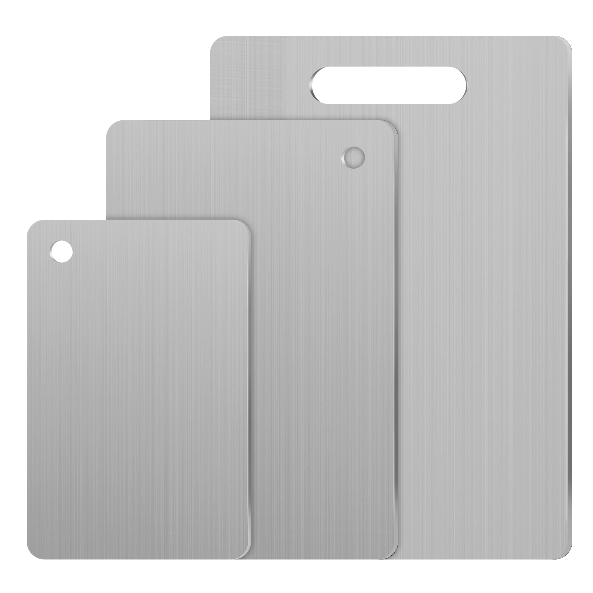 Stainless Steel Cutting Board, 3 PCS Small Cutting Boards for Kitchen, 304 Metal Non Stick Chopping Boards by YAAHEIJA for Meat Fruit & Vegetable, Dishwasher Safe (13.4 x 9, 11.8 x 7.9, 9.4 x 5.9 in)