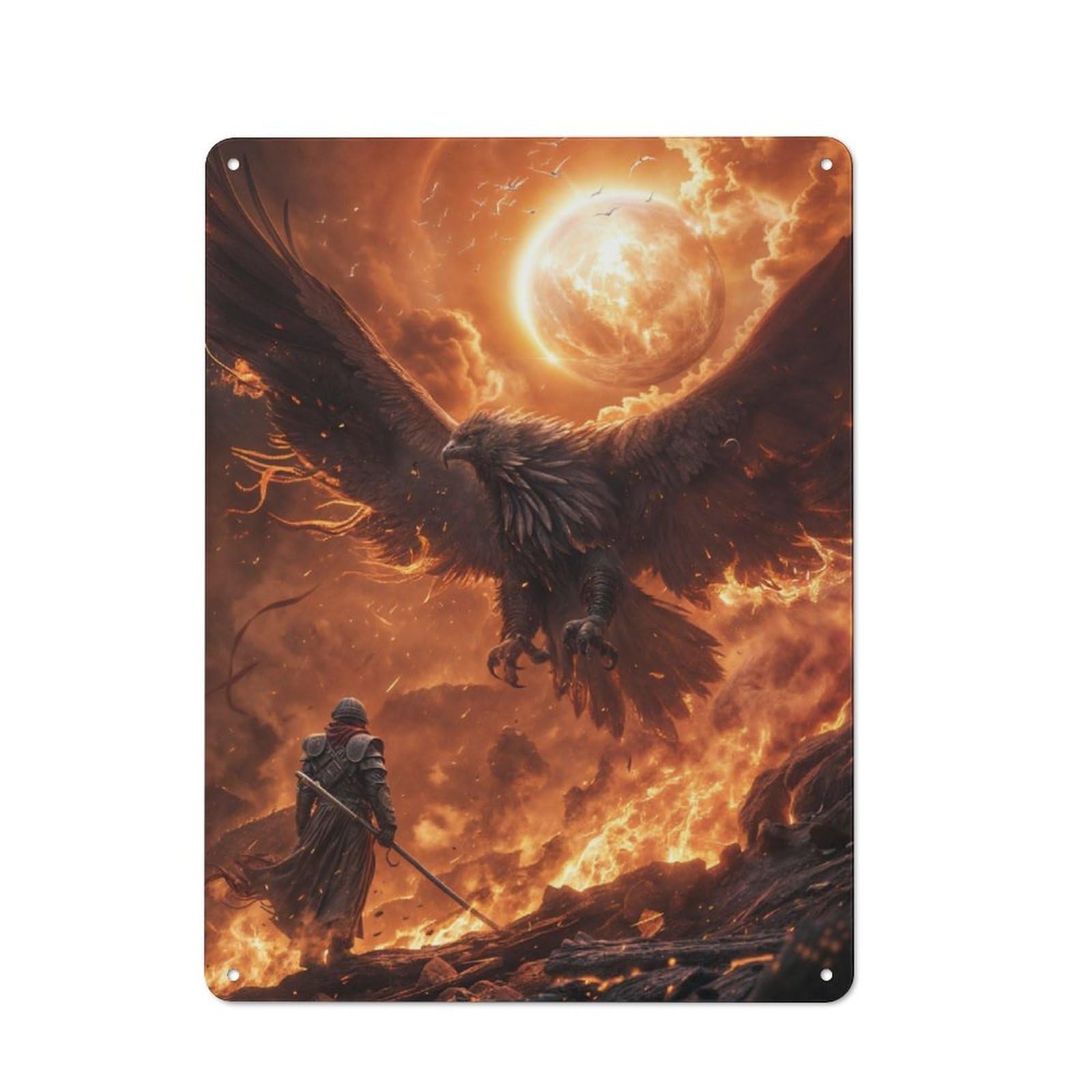 Junmoney Fiery Battle With Phoenix For Lounge Or Reading Corner, Rustic Tin Sign 40X30cm, For Home Interiors, Feature Walls And Decorative Displays