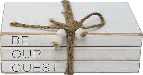 PARISLOFT Letrero decorativo de imitación con texto en inglés "Be Our Guest", decoración del hogar pequeña de granja atada con cordel y cuentas,