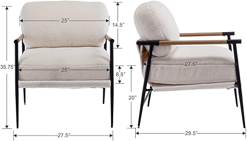 Miniatura 2 de DUOMAY Silla decorativa moderna Mid-Century, cómoda silla de sherpa para sala de estar, dormitorio, oficina, sillón de respaldo medio con patas de