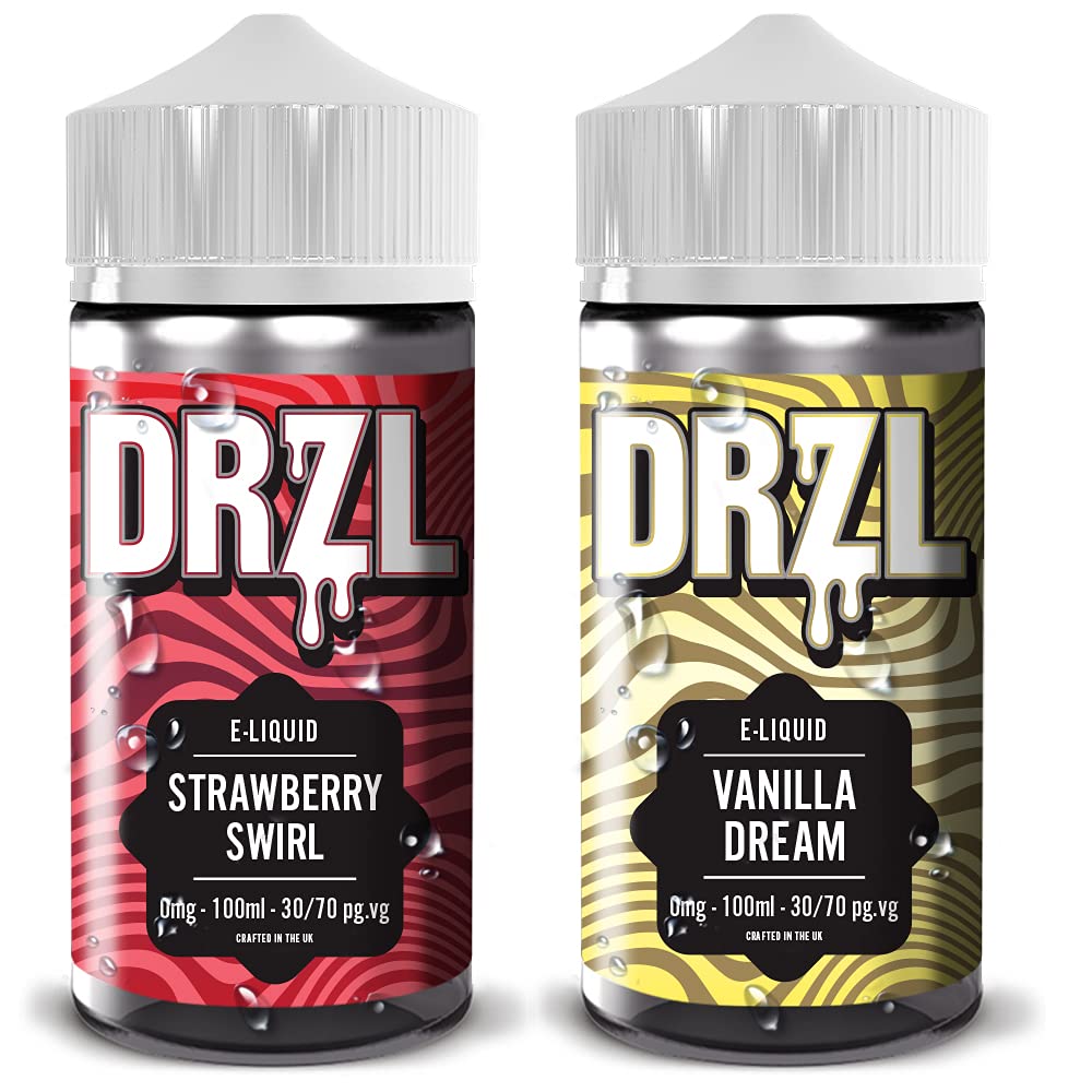 Premium Drzl Vanilla Dream & Strawberry Swirl 70/30 0mg E Liquid - 2 x 100ml Shortfill, No Nicotine, Sub Ohm Ecig, Vape Gifts, For Vape Kits