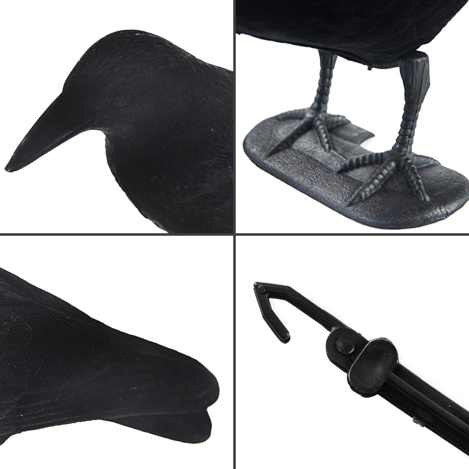 GUGULUZA Crow Decoys Full Body Plastic Crow Decoy for Hunting, Black Flocked Crow Decoy w/Feet Stake for Halloween Decor Yard Garden Decoration