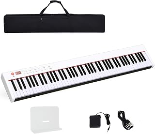 COSTWAY 88-Key Digital Piano Keyboard, Full-size Electronic Pianos with Music Stand, Bluetooth, MIDI, Sustain Pedal and Carrying Bag, Portable Musical Instruments Keyboard for Children Adult (White)