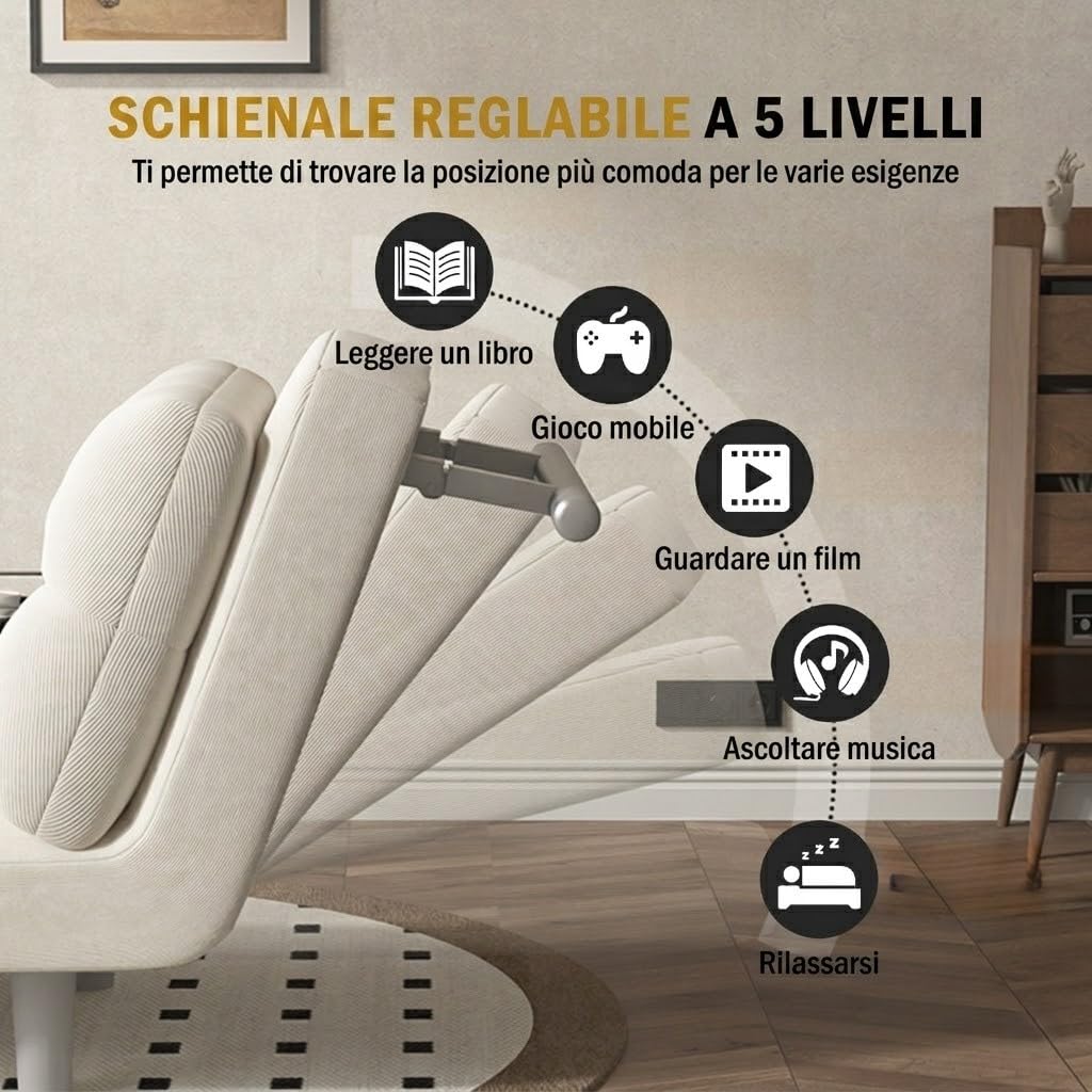 Fabulcozy Poltrona letto 3 in 1 con funzione letto, schienale regolabile a 5 angoli, divano singolo con braccioli, divano pieghevole futon, letto per gli ospiti per soggiorno, camera da letto