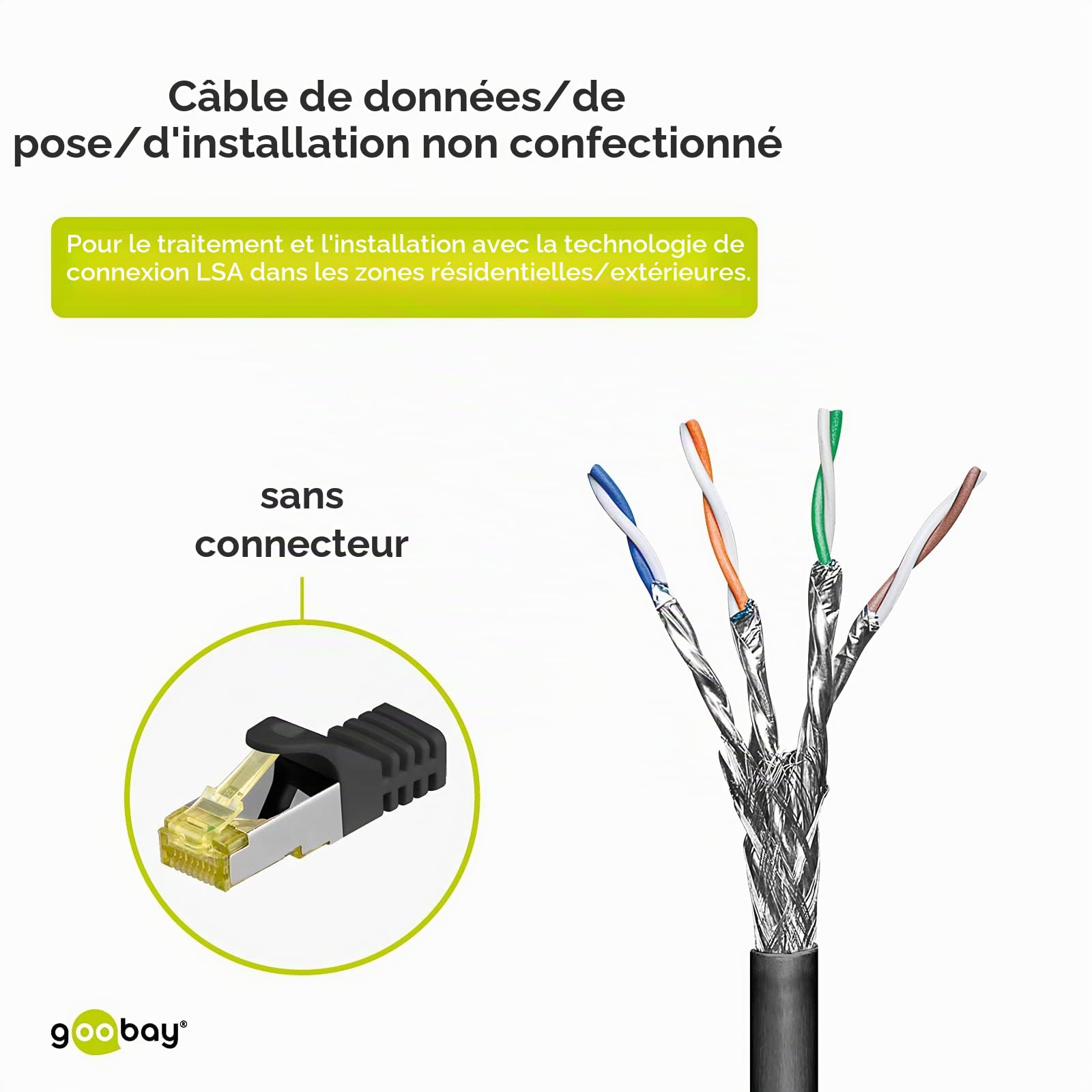 Goobay 57197 CAT 6 Câble Réseau Outdoor, S/FTP (PiMF), Noir, 100m