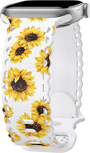 Miniatura 13 de Compatible con Apple Watch Band de 41mm 40mm 38mm 49mm 45mm 44mm 42mm para Mujeres Niñas, Correas Deportivas de Silicona Suave con Estampado Floral