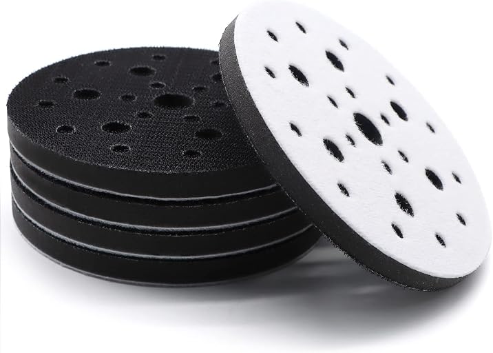 5 Pack Interface Pads, 6 Inch 25 Holes Hook and Loop Soft Density Sponge Cushion Buffer Backing Pad, Foam Sanding Interface Pads for Orbital Sander Automotive Woodworking Polishing