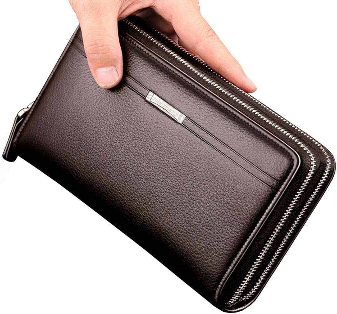 Men Business Handbag PU Leather Wallet Double Zipper Large Capacity Clutch Wallet