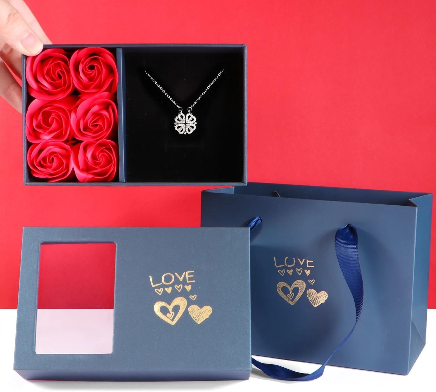 Full Gift Box Set 925 Sterling Silver 18K Yellow Gold To My Girlfriend Necklace, Cute Things As Four Leaf Clover Pendant Necklace for Soulmate, Crystal Heart Necklaces Rose Box for Girlfriend - Image 3