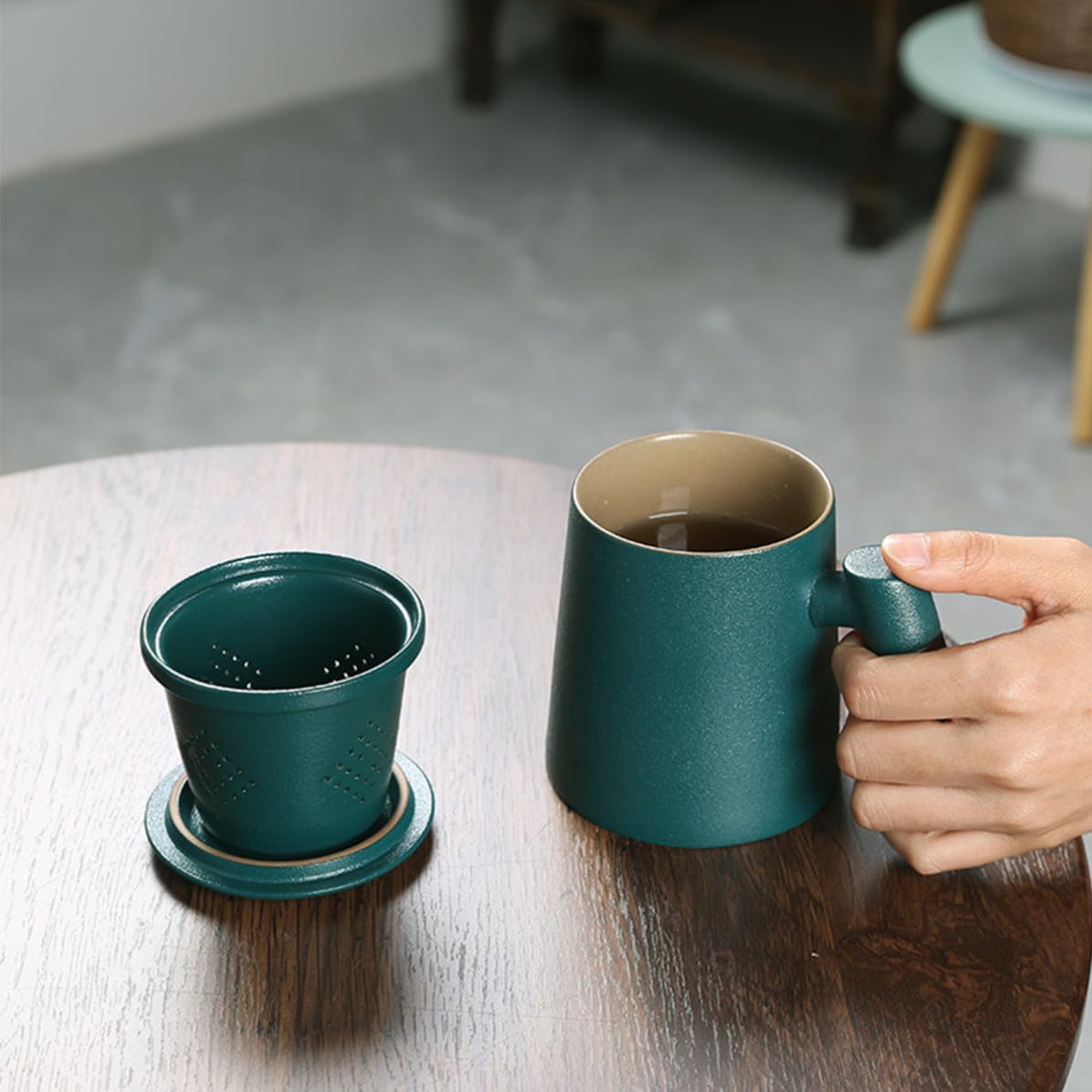 Taza de Té Infusor de Cerámica 400ml Verde, 1 Juego