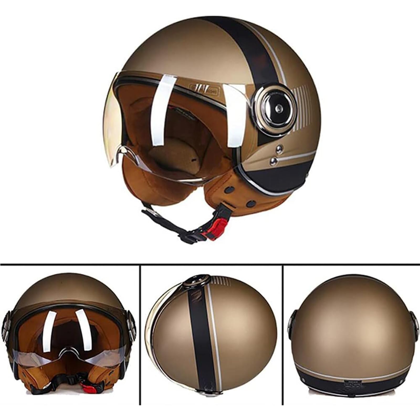 Casque Moto Vintage Demi-jet - Homologué ECE, Visière, Taille Unique 56-60 Cm, Pour Scooter Et Cruiser