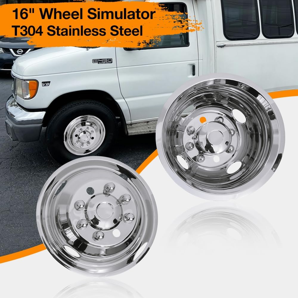 16inch 8 Lug 4 Hand Holes Dually Stainless Steel Wheel Simulators Covers for 2008-2025 Ford E350 E450 Van Over The Lug