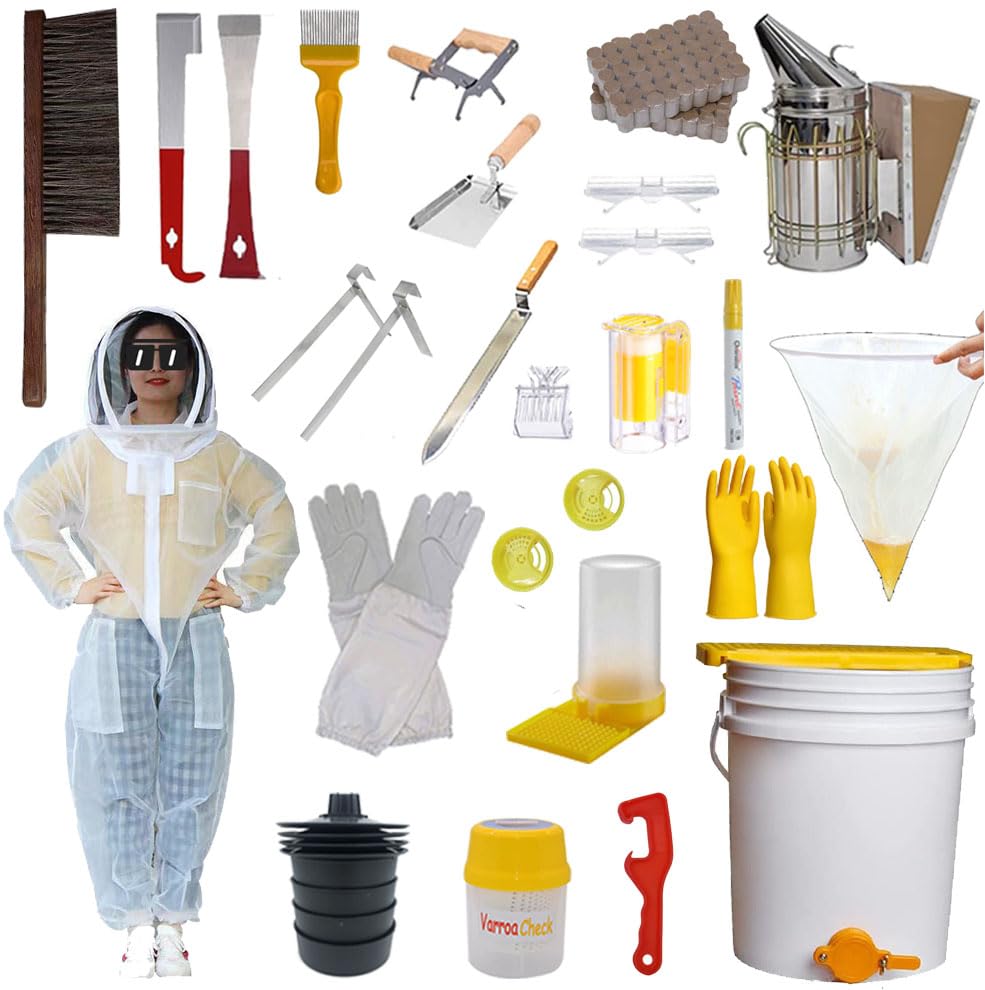 beeman-Beekeeping-Supplies-with-Bee-Suit-Bee-Keeping-Supplies-All-Super-Light-Beekeeping-Suit-for-Man-Women-Beehive-Frame-Holder-5-Gallon-Honey-Bucket-Hive-Tool-XXL
