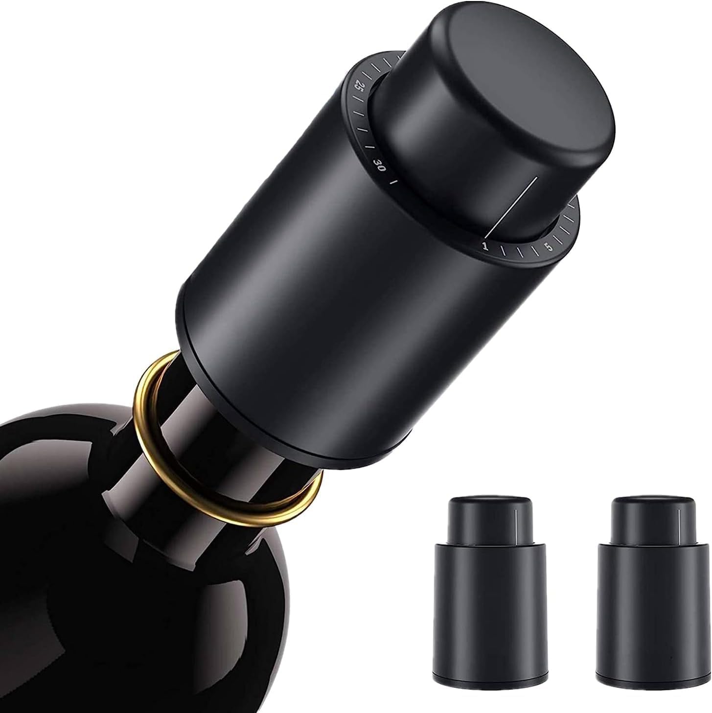 Aputue Wine Stoppers, 2 Pack Vacuum Bottle Preserver with Time Scale, Reusable Leak Proof Seal Savers Pump Corks, Professional Accessory Sets to Keep Flavor Fresh for Red or White Liquids