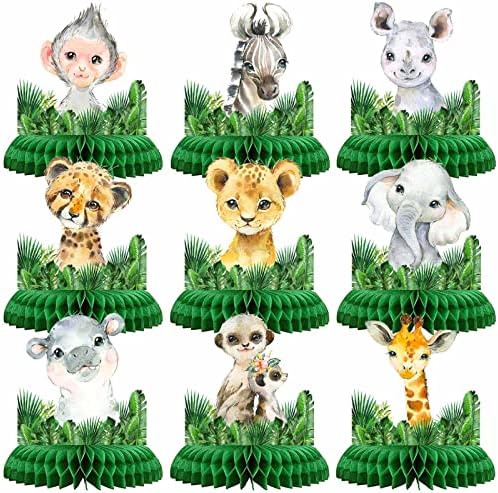9 Piece Safari Honeycomb Centerpieces, Jungle Animals Baby Shower for Table Decorations, Safari Themed Birthday Party Supplies, Wild One Birthday Party Decorations for Boys Kids