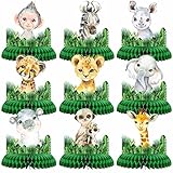 9 Piece Safari Honeycomb Centerpieces, Jungle Animals Baby Shower for Table Decorations, Safari Themed Birthday Party Supplies, Wild One Birthday Party Decorations for Boys Kids