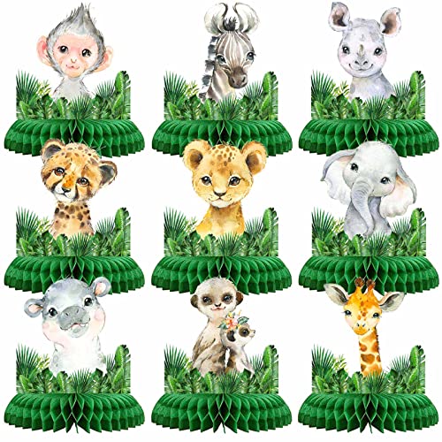9 Piece Safari Honeycomb Centerpieces, Jungle Animals Baby Shower For Table Decorations, Safari Themed Birthday Party Supplies, Wild One Birthday Party Decorations For Boys Kids #TOP1