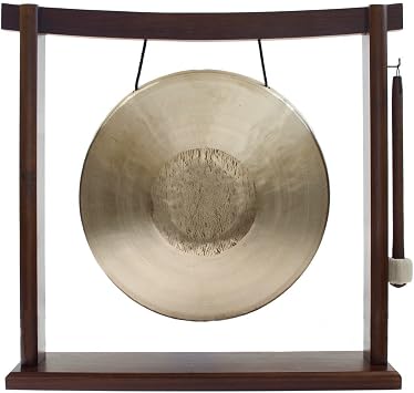 10"-12" Gongs on Woodsonic Stand Includes Gong, Mallet, Stand/Easy to Play Traditional Chinese Gong/Easy to Assemble Stylish Wood/Great for Small Spaces