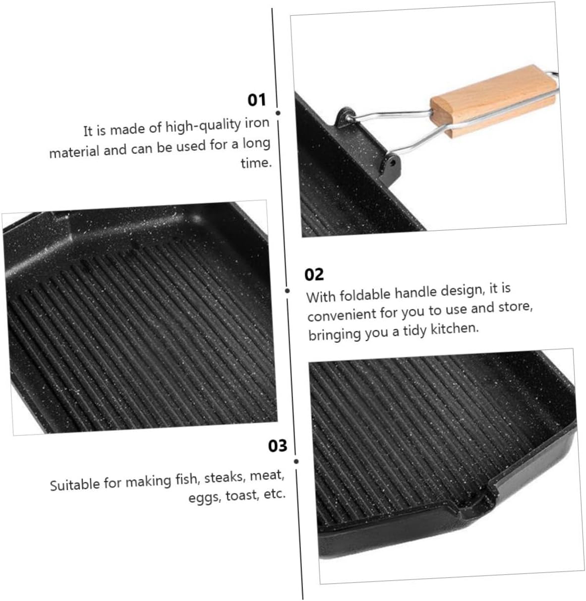 SUPVOX Non-stick Square Maifan Stone Barbecue Grill Pan Smokeless Cooking Plate for Induction Stove Household Kitchen Cookware