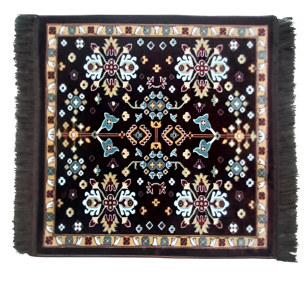 D4-2x2 ft Dark Brown Carpet Car, Sofa, Chair Table Cover Ideal for Guest, Living, Dining Room Sitting Carpet, Rug with Greek Key Border and Floral Damask Pattern.-image-17