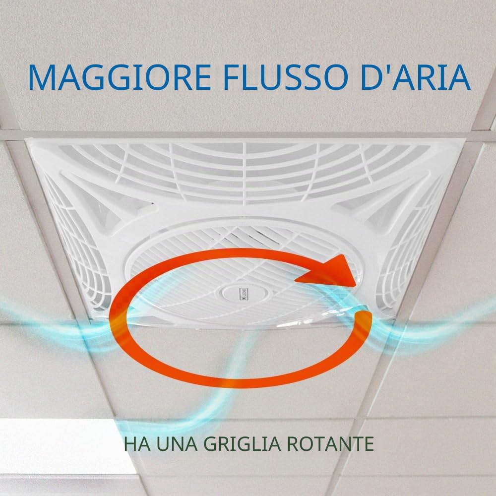 M Ledme - Ventilatore da Soffitto Armstrong Square 68W con luce Led Bianca Fredda (6000k), Incassato, 1172LM, Telecomando, Motore AC, Silenzioso, 3 velocità, ideale per uffici. LM8087