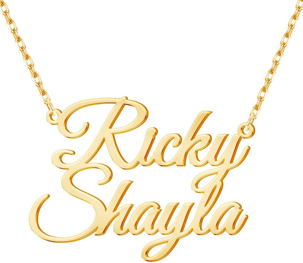 Personalized Two Name Necklace Dainty Jewelry Gift for Her, Custom 18K Gold Plated Double Nameplate Necklace for Women