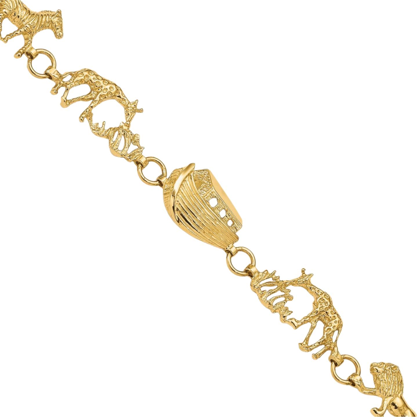 IceCarats 14K Solid Yellow Gold 9.5mm Chunky Link Chain Noahs Ark Charm Bracelet 7 inch Polished, Textured For Her