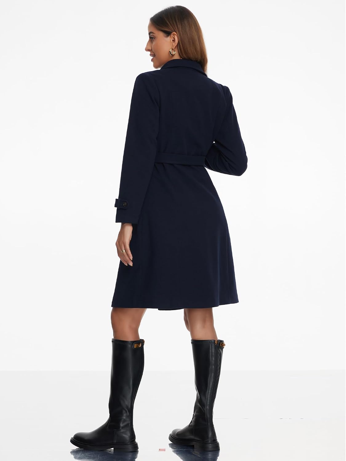Chic Navy Coat Dress with Knee-High Boots